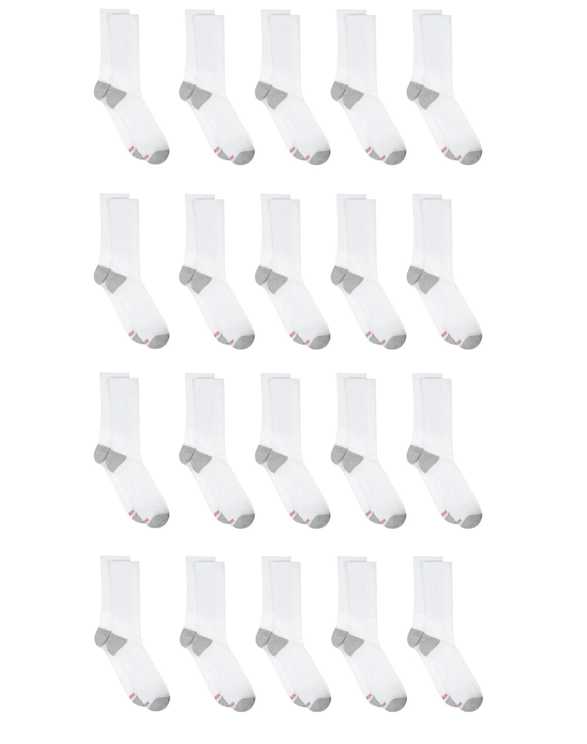 Hanes Men’s Cushioned Crew Socks Pack, 20 Pairs, Lightweight, Moisture Wicking