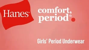 Hanes Comfort, Period. Girls' Hipster Period Underwear, Moderate Protection, Assorted Solids, 4-Pack