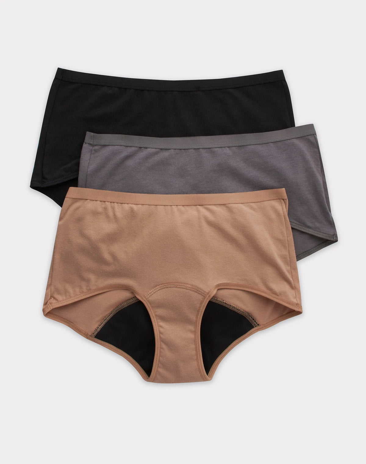 Hanes Comfort, Period. Women's Boyshort Period Underwear, Moderate Leaks, Neutrals, 3-Pack