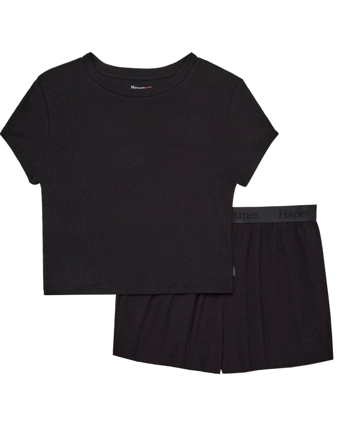 Hanes Originals SuperSoft Comfywear Women’s Ribbed Babydoll Tee & Shorts Pajama Set - Soft Loungewear Set