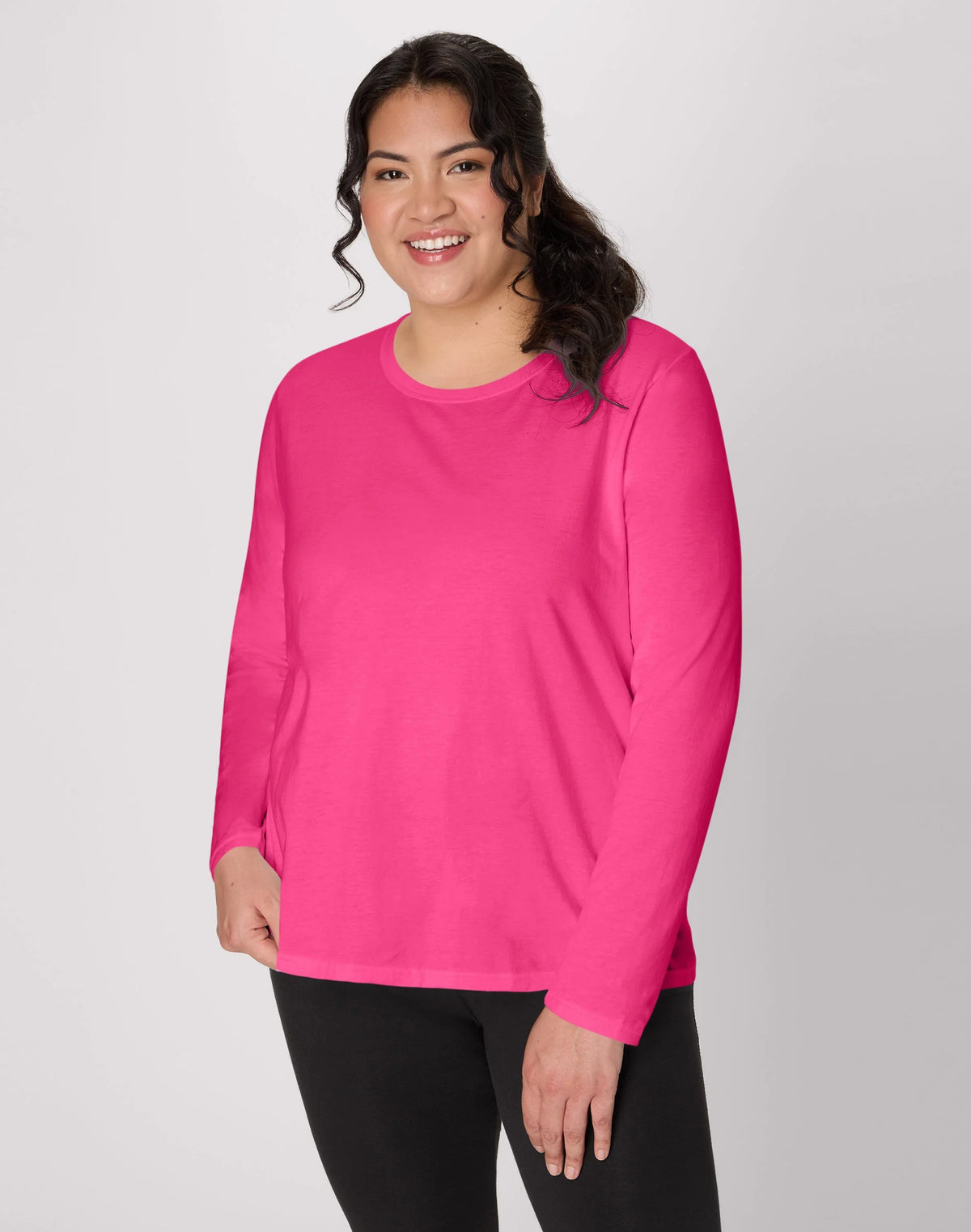 Hanes Women's Long Sleeve Scoop-Neck Cotton T-Shirt (Plus Size)