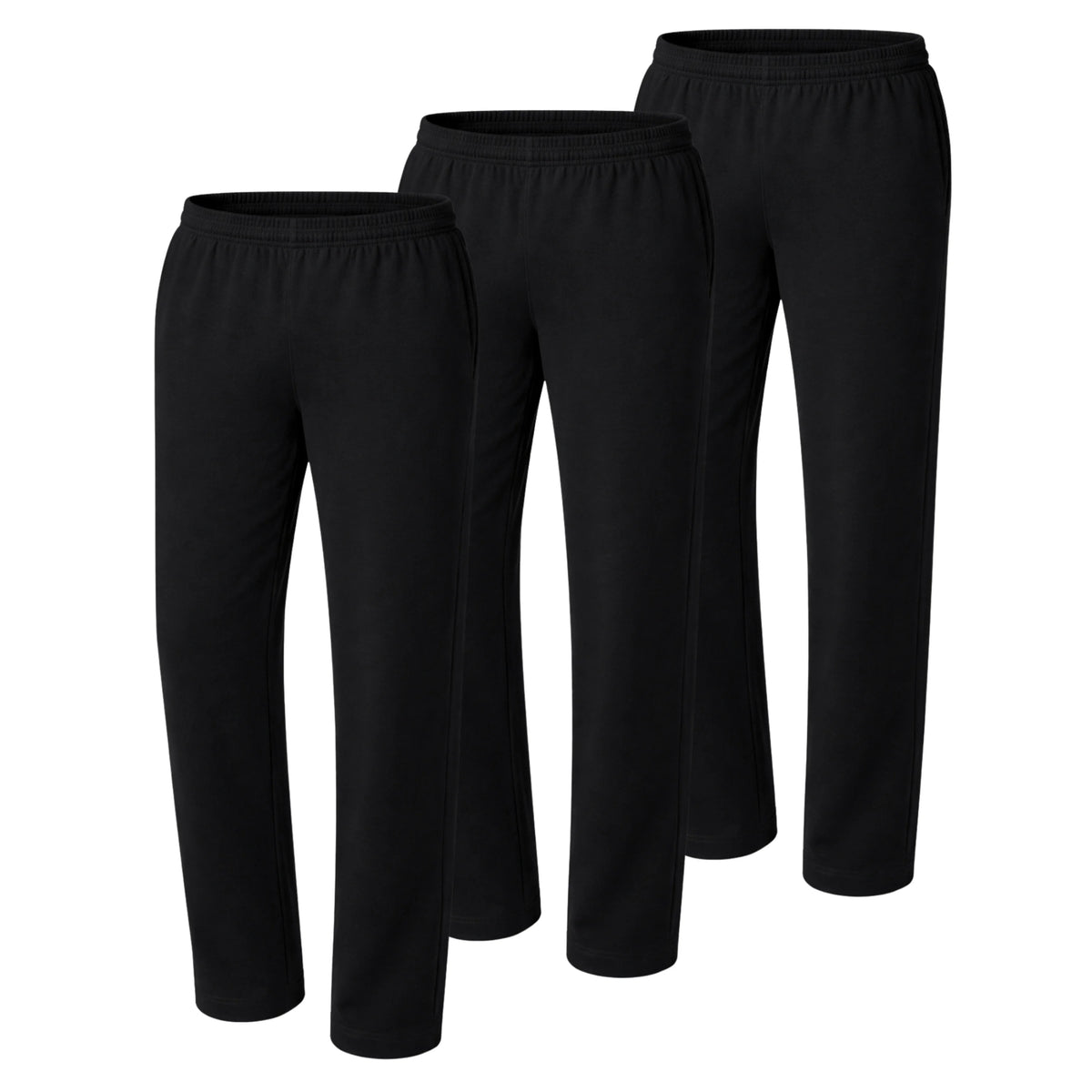 Hanes Essentials Men's Midweight Cotton Jersey Sweatpants Pack - 3-Pack - Open Bottom - Pockets - 32"