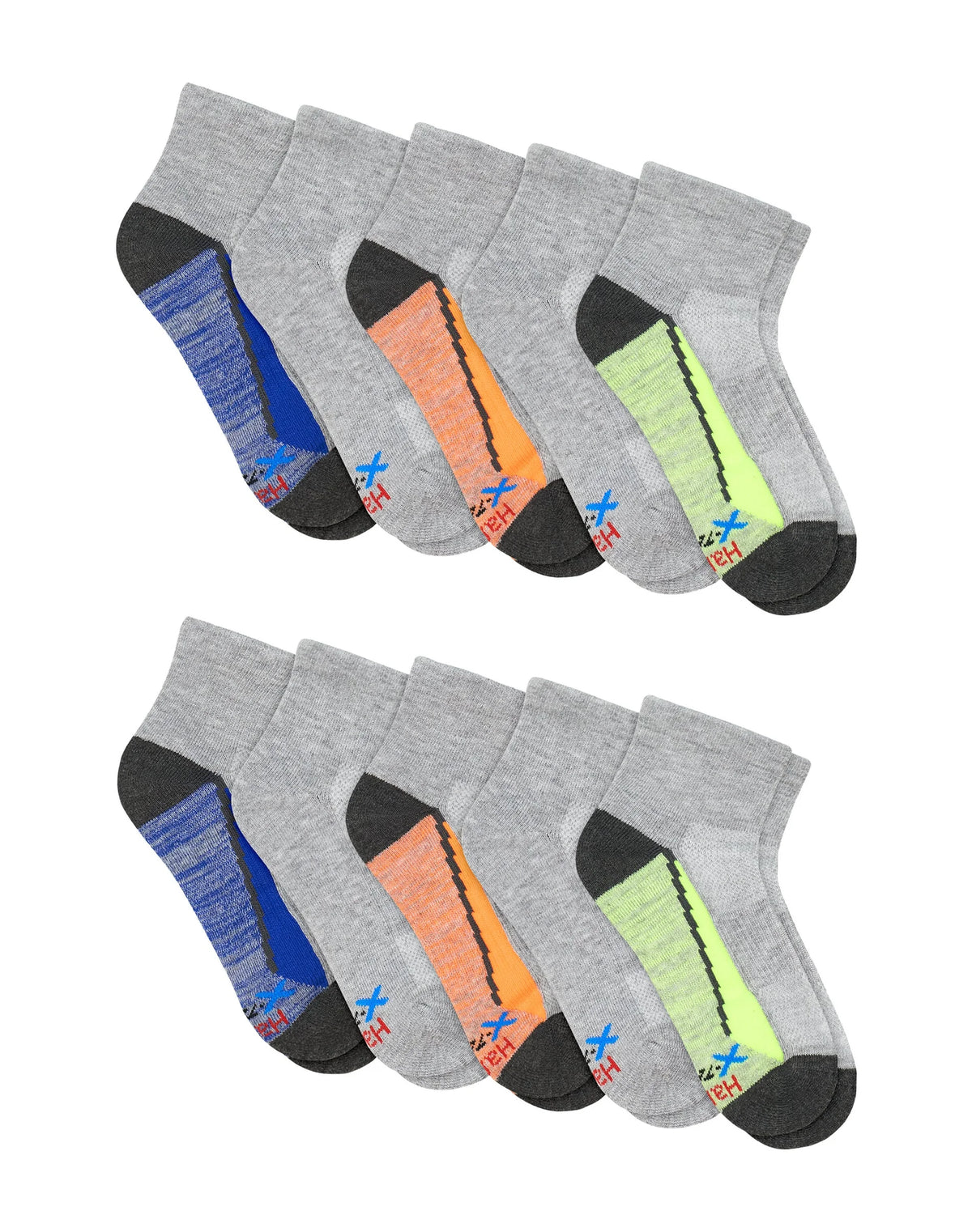 Hanes Moves Boys' Ankle Socks Pack, 10-Pack, Performance X-Temp Moisture-Wicking Kids Athletic Socks