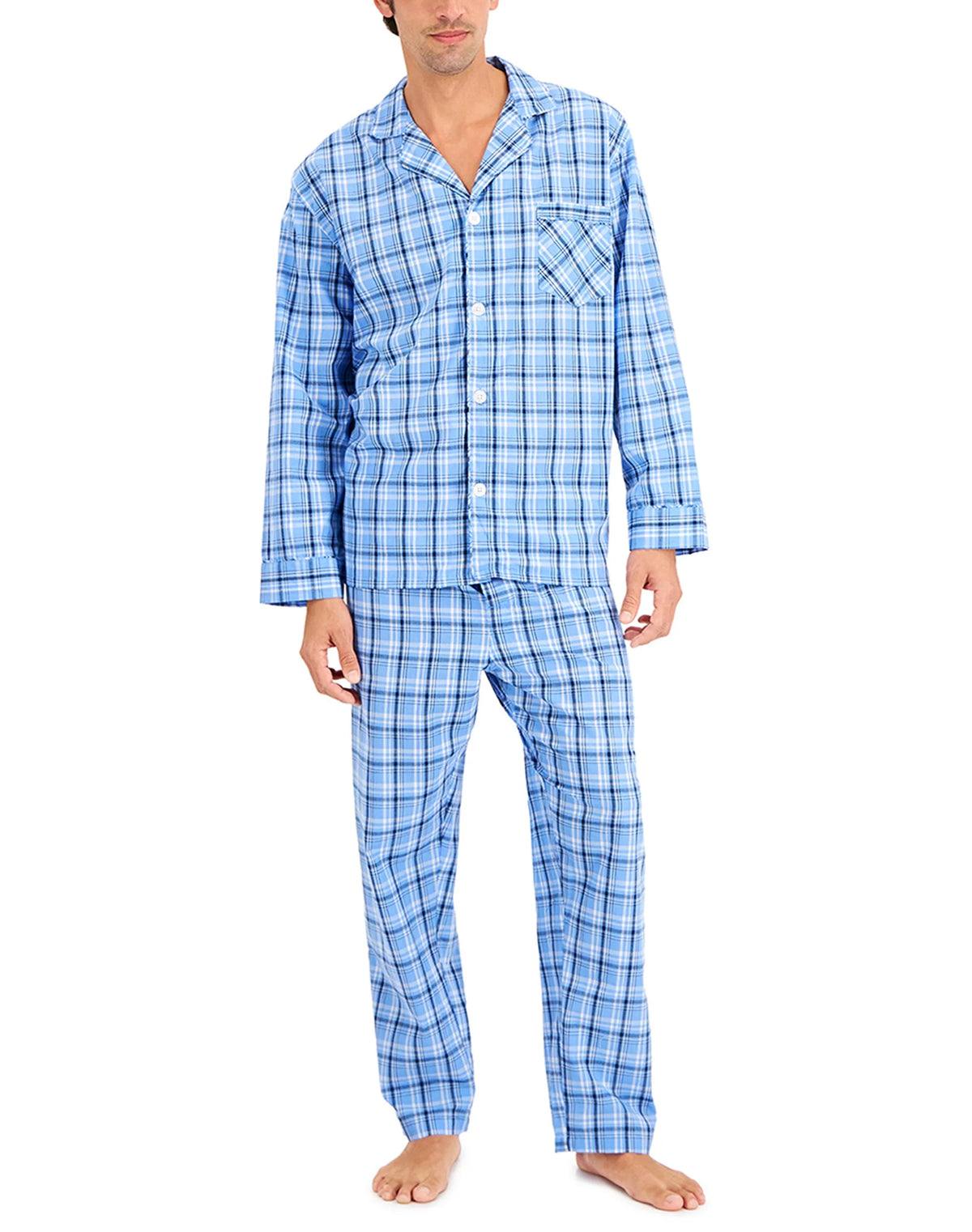 Hanes Men’s Pajama Set, Notch Collar, Woven Cotton Blend